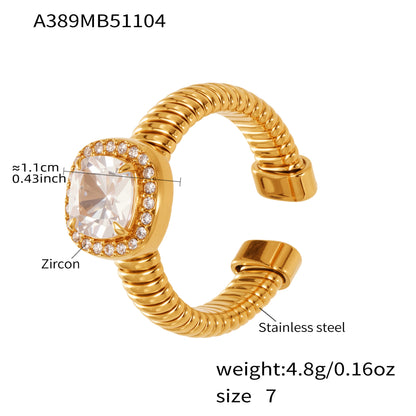 B廠【A389】米朵朵跨境熱賣新款不銹鋼方型5A鋯石開口戒指ins風簡約百搭指環
 25.11-1