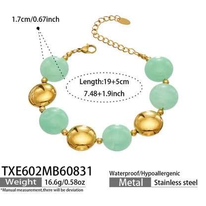 B廠【TXP602】跨境時尚復古鈦鋼樹脂圓珠女個性設計感氣質手鍊鎖骨鏈套裝 26.09-1