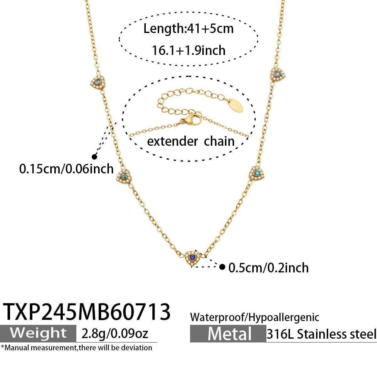 B廠【TXP245】歐美新款不銹鋼鍍18k金 多巴胺系列滿鋯石愛心吊墜項鍊手鍊女飾品
 26.07-4