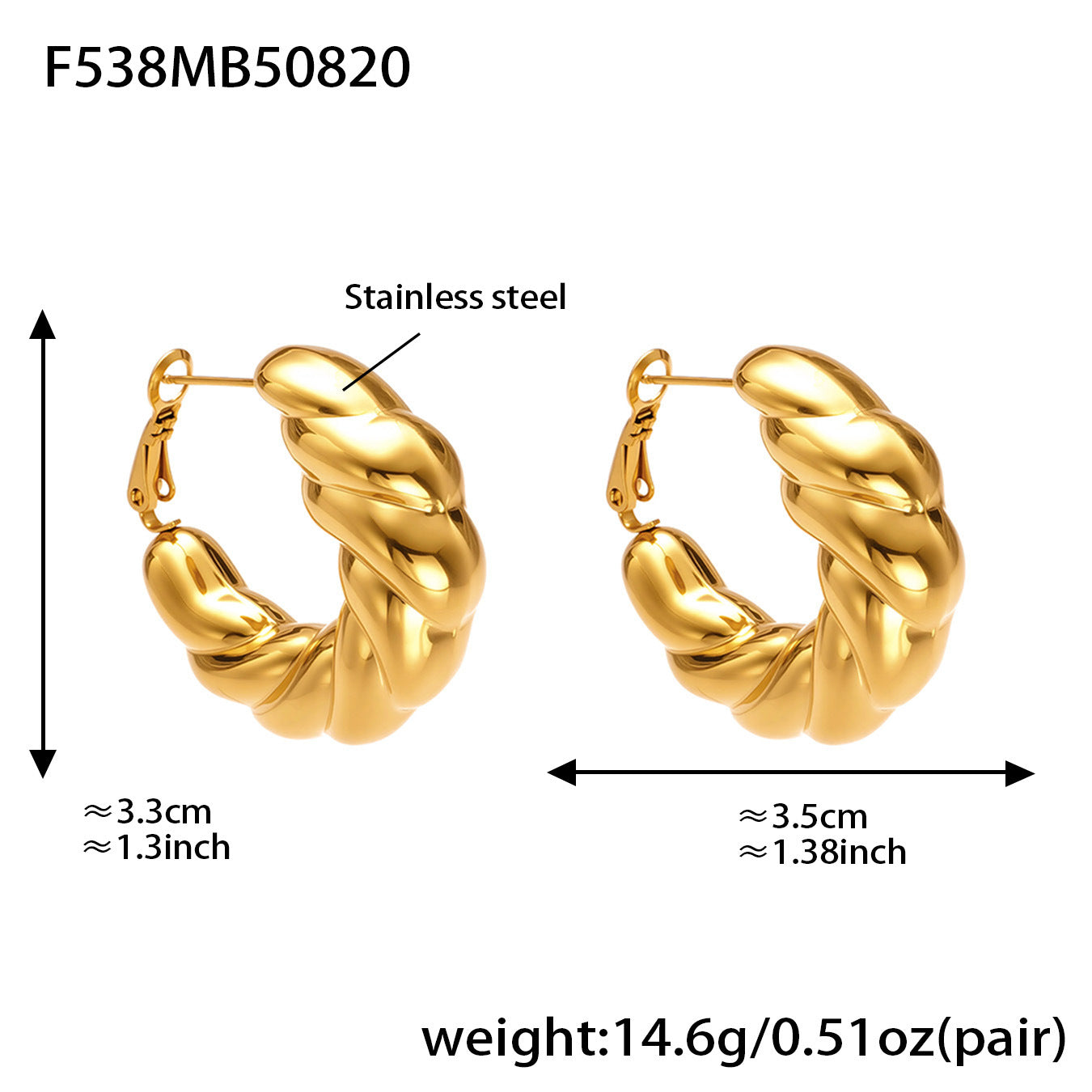 B廠【F538】個性時尚飾品胖扭扭C型耳環不鏽鋼空心設計鍍18k真金耳飾女 25.08-5