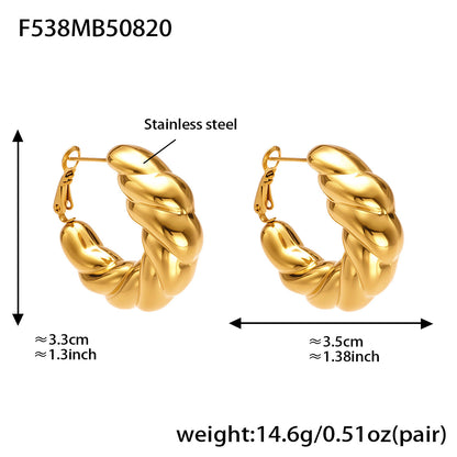 B廠【F538】個性時尚飾品胖扭扭C型耳環不鏽鋼空心設計鍍18k真金耳飾女 25.08-5