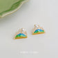 A廠【7157】原創青山~微鑲鋯石925銀針手工彩繪琺瑯滴釉國潮耳釘耳飾
 25.11-4