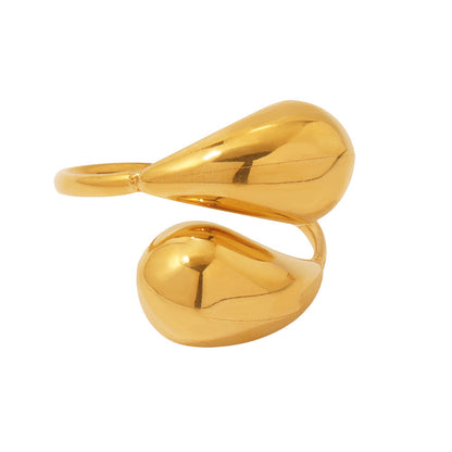 B廠【A027】不鏽鋼空心開口逗號水滴戒指尾戒鍍18K真金不掉色手飾 25.04-1