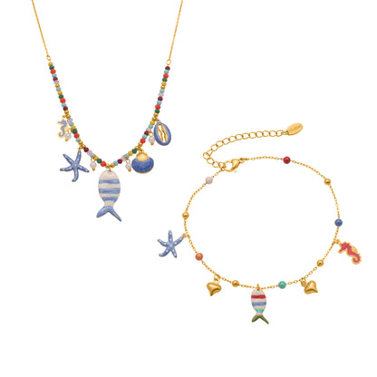 B廠【TXP418】不鏽鋼DIY多配件小丑魚滴油吊墜項鍊手鍊腳鍊腳套組鍍18k真金
 25.10-2