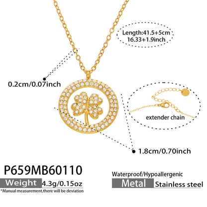 B廠【P659】歐美時尚潮流滿鑽鋯石幸運草不鏽鋼高質感鎖骨鍊項鍊鍍18k金項鍊
 26.01-2