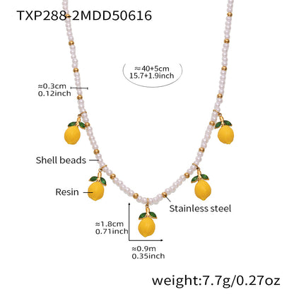 B廠【TXP288】歐美飾品不鏽鋼貝珠串珠項鍊小檸檬檸檬吊墜DIY多配件 25.06-3
