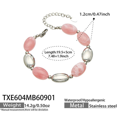 B廠【TXP604】歐美跨境多巴胺串珠不銹鋼鍍金項鍊時尚百搭甜美鎖骨鏈手鍊女套裝
 26.09-1