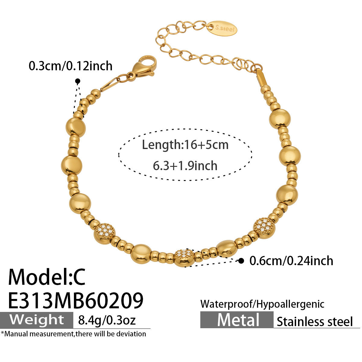 B廠【E223】歐美風氣質百搭日字微鑲鋯石手鍊組合不鏽鋼鍍18k真金時尚冷淡風
 26.03-2