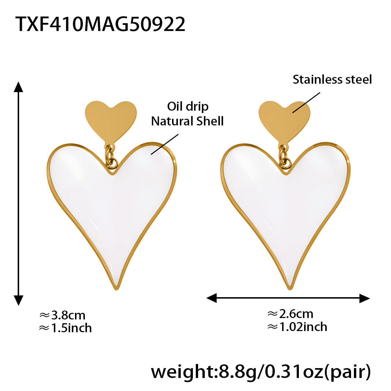 B廠【TXF410】天然貝殼滴油大小愛心耳環戒指不鏽鋼材質跨境熱銷時尚飾品
 25.10-1