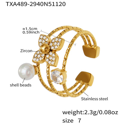 B廠【TXP489】熱銷新品重十字夾珠鬱金香花朵鑲鋯石滿鑽鎖骨項鍊戒指套裝
 25.11-4