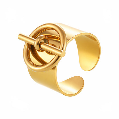 B廠【A485】OT扣環開口寬面設計不鏽鋼鍍18K真金個性嘻哈食指戒 25.03-1