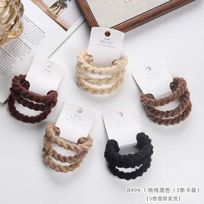 D廠【B494】秋冬毛絨髮繩3條卡裝皮筋新款髮飾韓版高彈性頭繩髮飾高馬尾髮圈
 25.11-1「D廠-單筆結帳需滿，NT$600出貨(不含運費)」