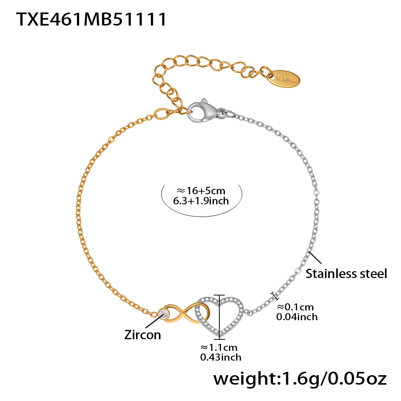 B廠【TXP461】跨境熱銷款愛心8字鋯石超精緻項鍊手鍊套組不鏽鋼鍍18k真金
 25.11-3