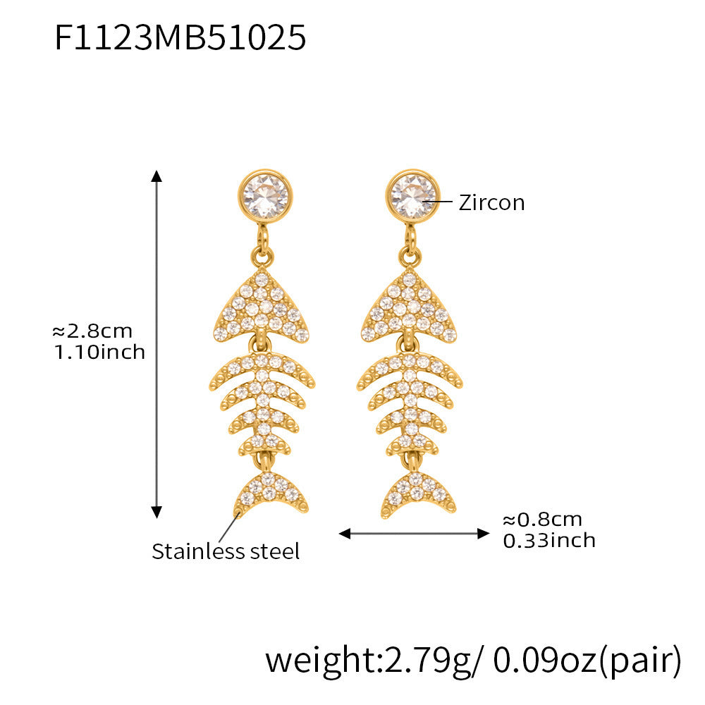B廠【F1123】跨境新款魚骨造型滿鑽鋯石超閃耳環不鏽鋼鍍18k真金不掉色
 25.11-1