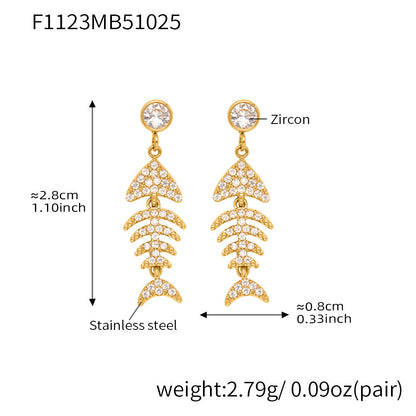 B廠【F1123】跨境新款魚骨造型滿鑽鋯石超閃耳環不鏽鋼鍍18k真金不掉色
 25.11-1