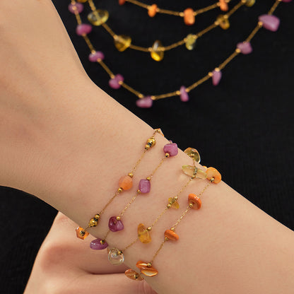 B廠【TXP120】歐美輕奢簡約個性天然碎石手工鍊項鍊手鍊套組不銹鋼鏈條鍍18k金
 26.03-3