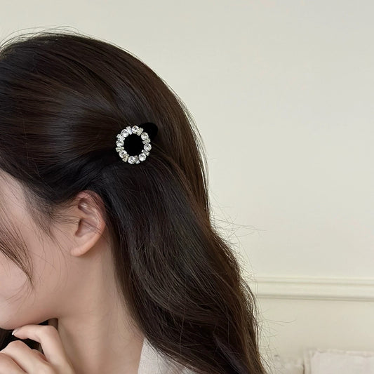 C廠【Y1074】秋冬復古氣質小眾黑色絲絨水鑽側邊瀏海髮夾頭飾鴨嘴夾子髮卡對夾
 26.01-2