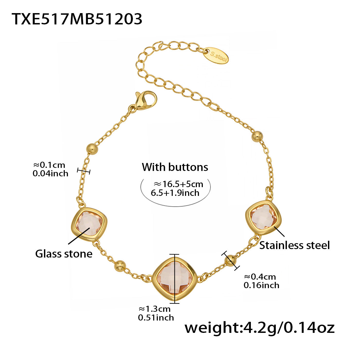 B廠【TXP517】不銹鋼方形切麵包邊玻璃石吊墜耳環項鍊手鍊珠寶首飾套裝鍍18k金
 25.12-2