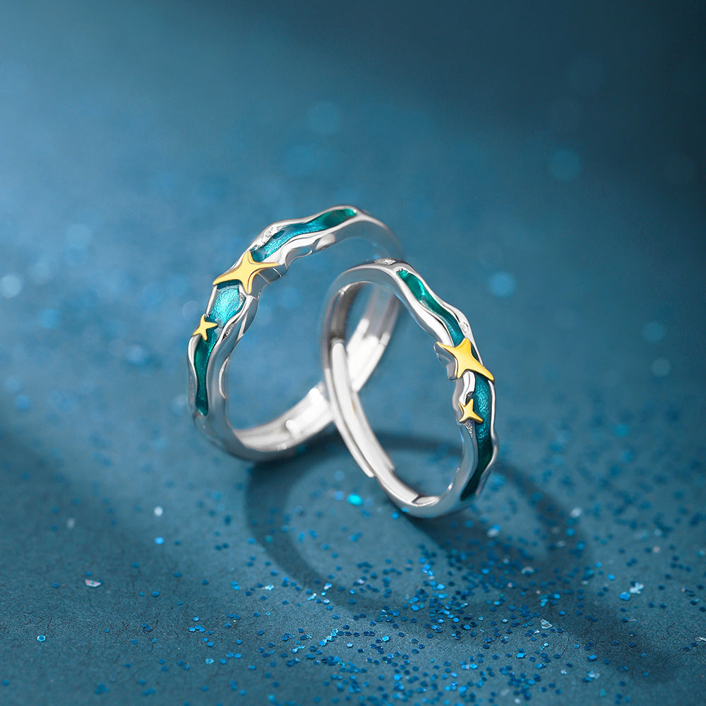 D廠【YC3062R】原創足銀S999四芒星滴油情侶對戒夢幻氛圍感清新溫柔小眾手飾
 26.01-1