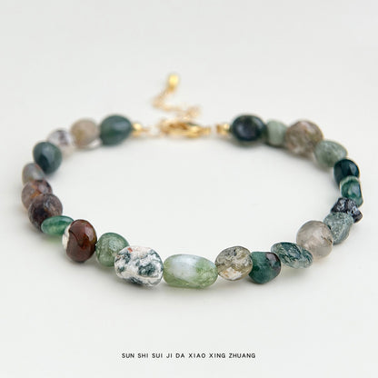 A廠【6572】文藝復古國潮天然石水草石手工手鍊景區度假新飾品手飾 25.08-3