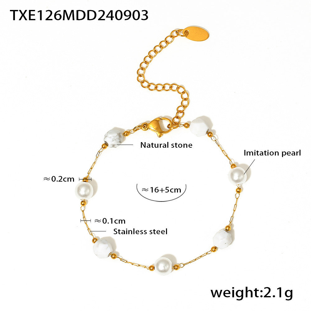 B廠【P126】歐美跨國天然石仿珍珠鎖骨項鍊氣質手鍊ins風小眾不鏽鋼女裝 24.09-3