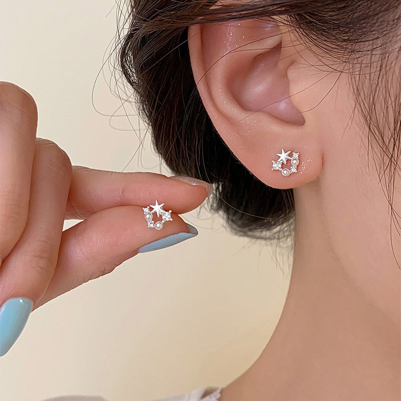 F廠【XDQ11348E】S999純銀簡約氣質六芒星耳環女甜美精緻仿珍珠高級感百搭耳飾
 25.11-2