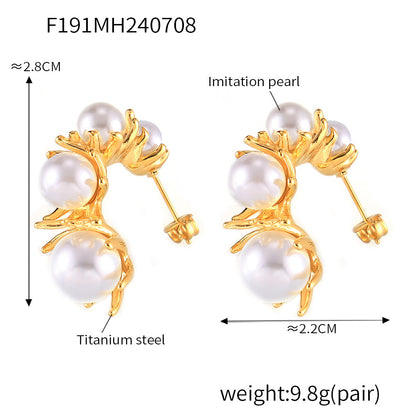 B廠【F191】跨境新款鑲仿珍珠耳環ins風鈦鋼鍍18k真金時尚百搭耳環飾品 24.07-2