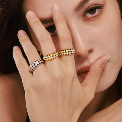 B廠【A138】不鏽鋼材質幾何砝碼彩釉戒指女輕奢風指環電鍍18k金不掉色 25.02-4