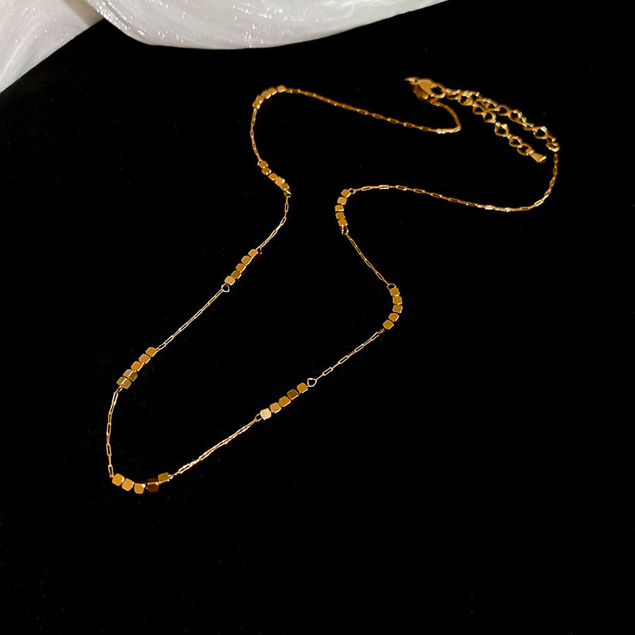 A廠【HN10415】歐美跨境不鏽鋼串珠方塊可調式項鍊百搭鎖骨鏈小眾設計感鈦鋼項鍊
 25.10-5