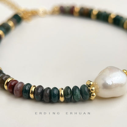 A廠【S201】天然石印度瑪瑙淡水珍珠文藝復古民族風手工藝設計師款手鍊手飾 25.03-4