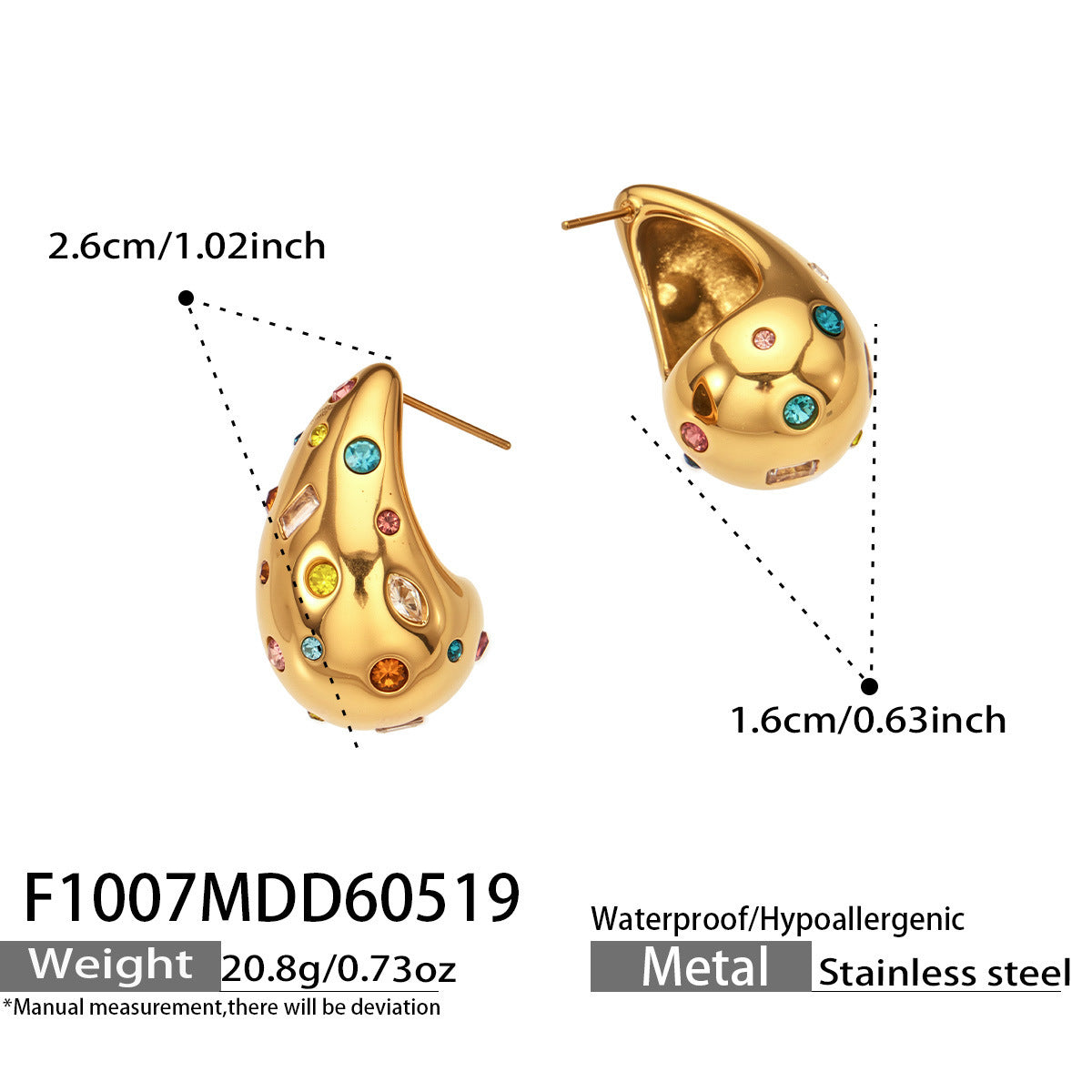 B廠【F1007】歐美新款INS小眾貝珠水鑽水滴形耳環幾何鏤空不鏽鋼鍍18k真金耳飾
 26.05-4