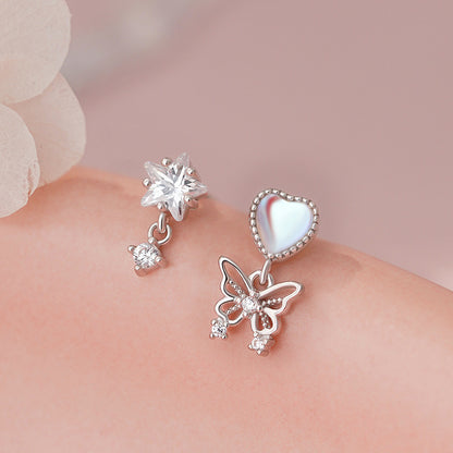 E廠【YC5980E】S925純銀不對稱愛心星星蝴蝶流蘇耳環女時尚個性耳骨耳飾
 25.10-5