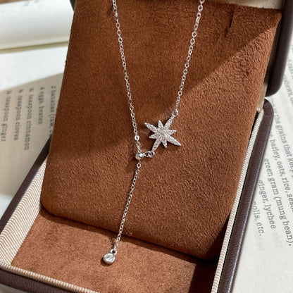 F廠【DQ0050N】S925純銀精緻八芒星項鍊女小眾設計高級感鋯石流蘇鎖骨鍊頸鍊
 25.09-1