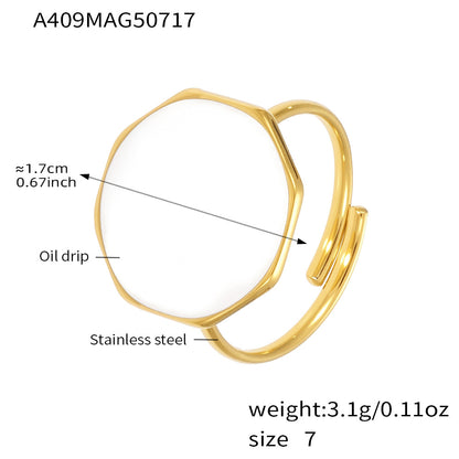 B廠【A409】不鏽鋼八角圓盤滴油開口戒指套18k真金簡約時尚百搭食指戒 25.07-4
