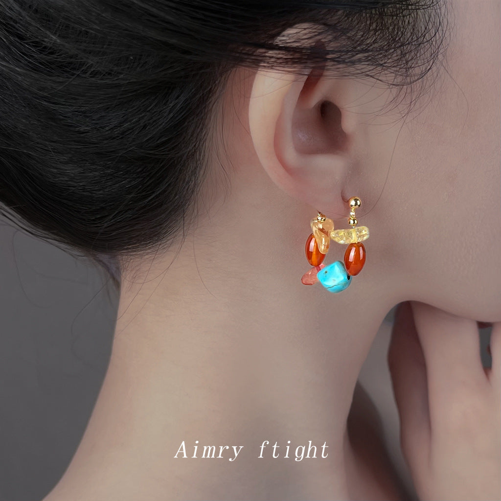 A廠【S17】天然石紅瑪瑙手工藝設計感手工耳環國潮民族風新款耳環飾品
 25.10-3