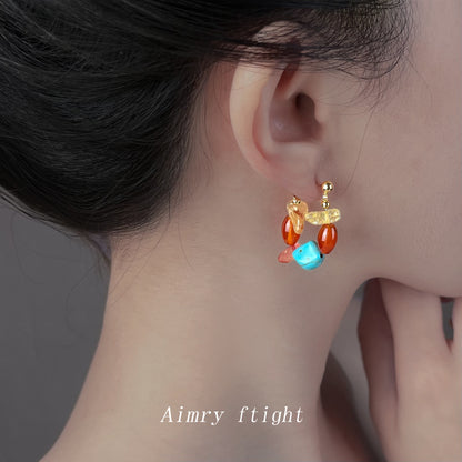 A廠【S17】天然石紅瑪瑙手工藝設計感手工耳環國潮民族風新款耳環飾品
 25.10-3