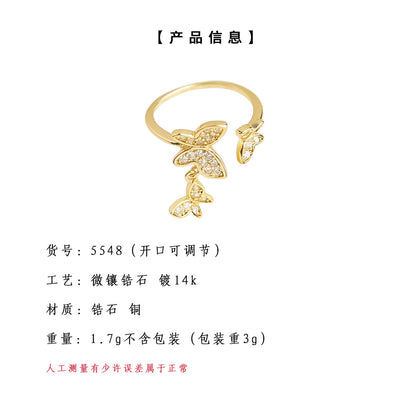 A廠【5548】顯氣質微鑲鋯石鍍真金高保色蝴蝶戒指開口可調整戒指高級感優雅女 25.02-3
