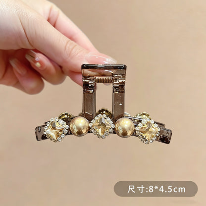 C廠【X524】水鑽高級感珠珠抓夾女簡約氣質盤髮夾後腦勺百搭半紮髮夾髮卡頭飾
 26.06-4