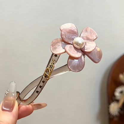 C廠【X891】粉紅珍珠花朵金標扭扭夾女高級感一字抓夾2026新款盤髮夾氣質髮飾
 26.09-3