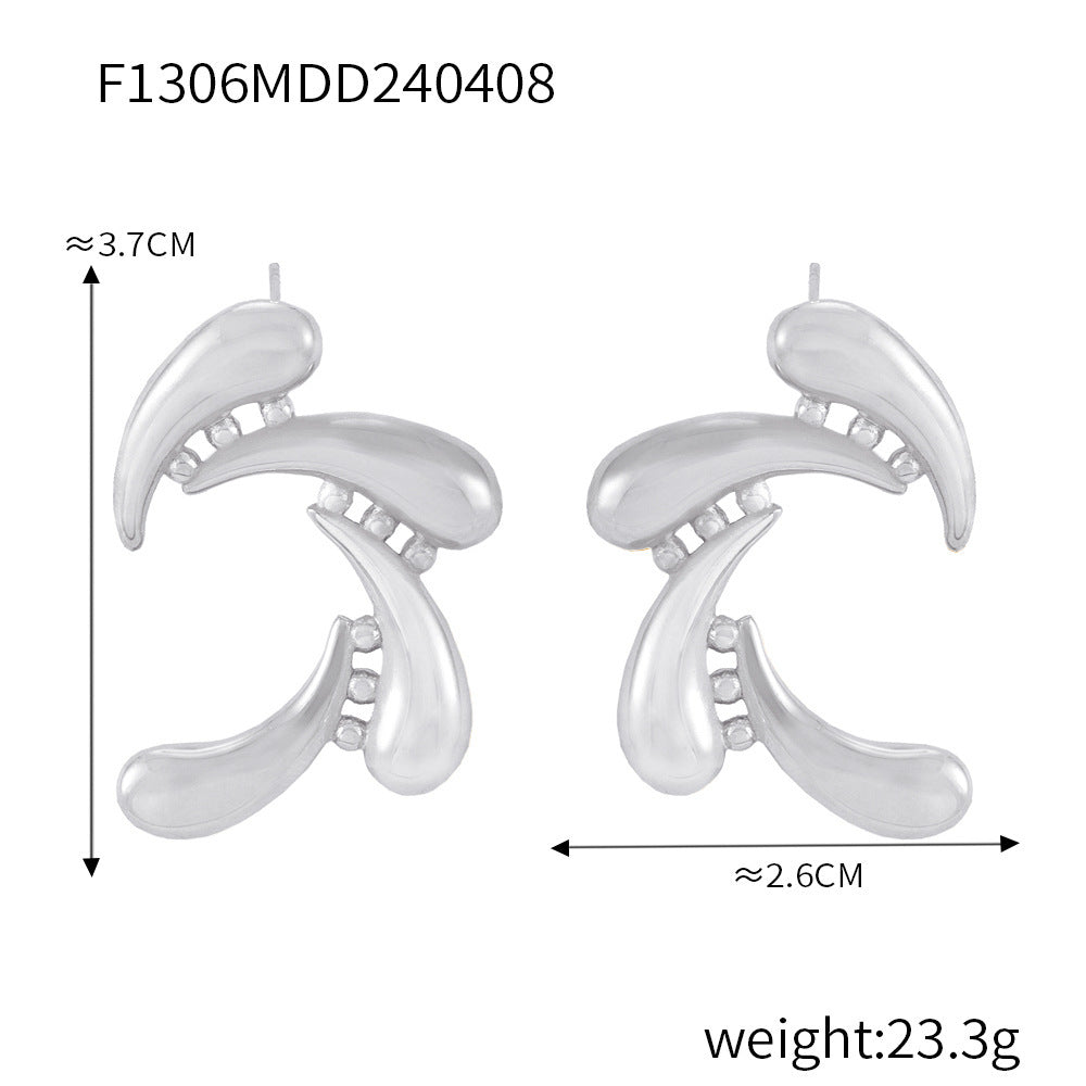 B廠【F1305-9】歐美幾何仿珍珠紋理鈦鋼鑄造耳環飾品百搭新款鍍18k真金保色套裝 24.04-3