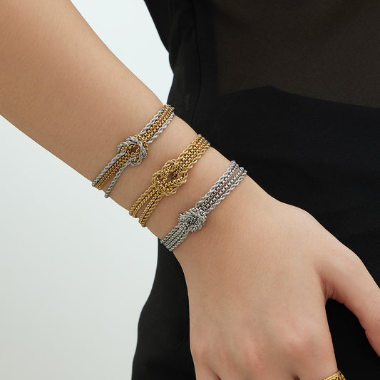 B廠【E151】不鏽鋼打結鍊手鍊個性間電鍍18k真金INS小眾設計時尚百搭歐美手飾
 25.12-3