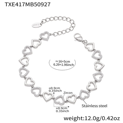 B廠【TXP417】跨境新款不鏽鋼滿鑽愛心手工鍊項鍊手鍊套組鍍18k真金飾品
 25.10-1