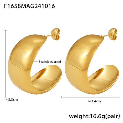 B廠【F1658】飾品ins風新款光面C型誇張耳環鈦鋼材質PVD電鍍保色耳飾女 24.10-4