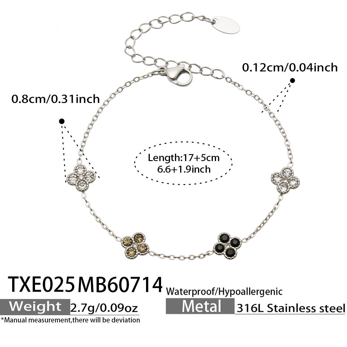 B廠【TXP025】歐美多巴胺系列四葉花不銹鋼鍍18k金 鑲嵌鋯石項鍊手鍊女飾品套裝
 26.07-4