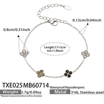 B廠【TXP025】歐美多巴胺系列四葉花不銹鋼鍍18k金 鑲嵌鋯石項鍊手鍊女飾品套裝
 26.07-4