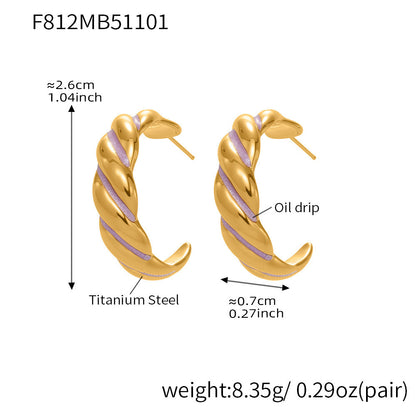 B廠【F812】新款不鏽鋼幾何扭紋滴油耳環琺瑯彩釉時尚個性耳飾鍍18k金
 25.11-1
