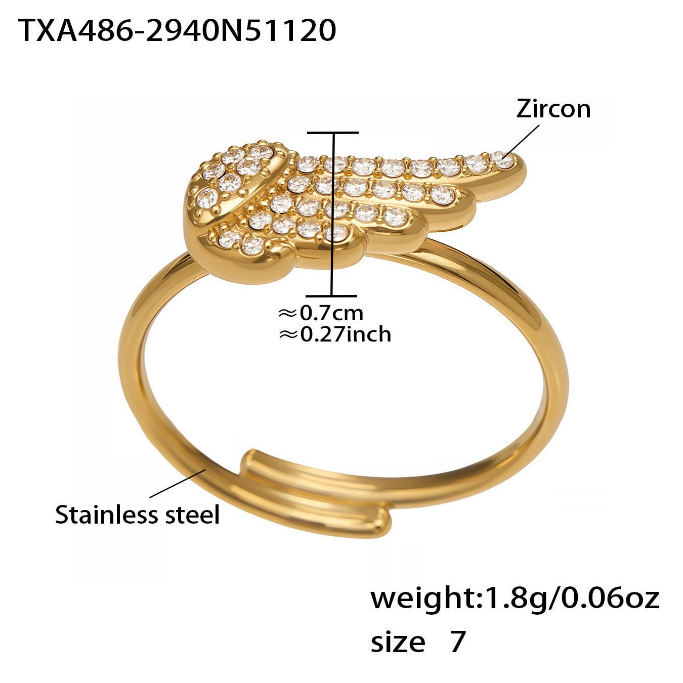 B廠【TXP486】超閃5A鋯石小翅膀造型手鍊項鍊耳環戒指組不鏽鋼鍍18k金
 25.11-4