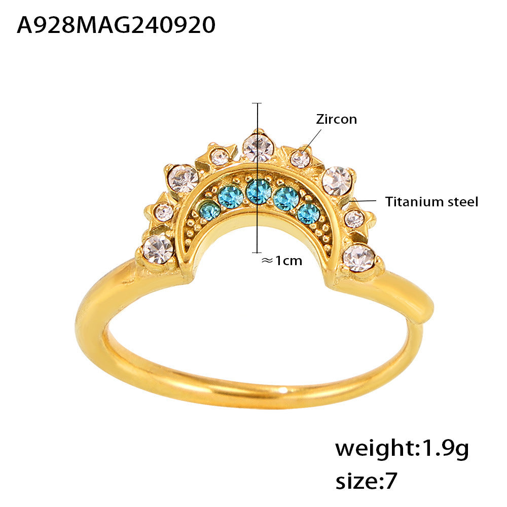 B廠【A927】歐美跨國日月同輝鋯石戒指ins風小眾超細開口調整鈦鋼rings食指戒 24.09-4