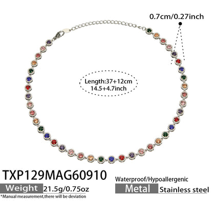B廠【TXP129】新款橢圓彩色鋯石鎖骨鏈不銹鋼鍍金輕奢時尚手鍊項鍊耳環套裝
 26.09-3