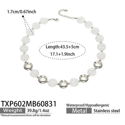 B廠【TXP602】跨境時尚復古鈦鋼樹脂圓珠女個性設計感氣質手鍊鎖骨鏈套裝 26.09-1